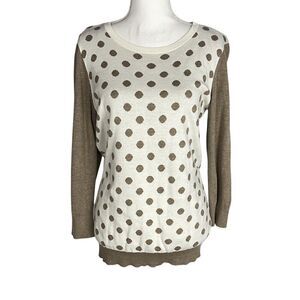 Banana Republic Women's Size M Pullover Sweater Brown Long Sleeve Cotton‎ Polka